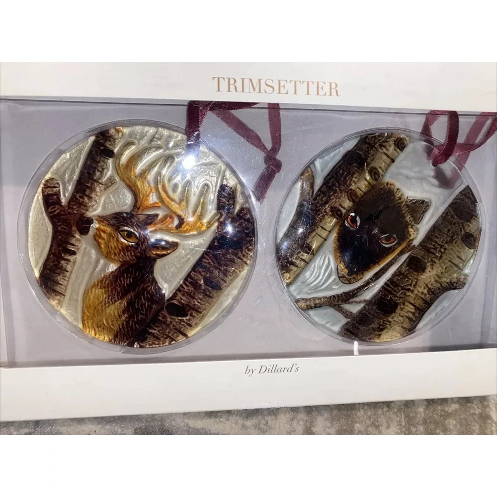 NEW Trimsetter Dillard's CHRISTMAS TREE ORNAMENT‎ Wolf And Deer Set  Pair 4.5